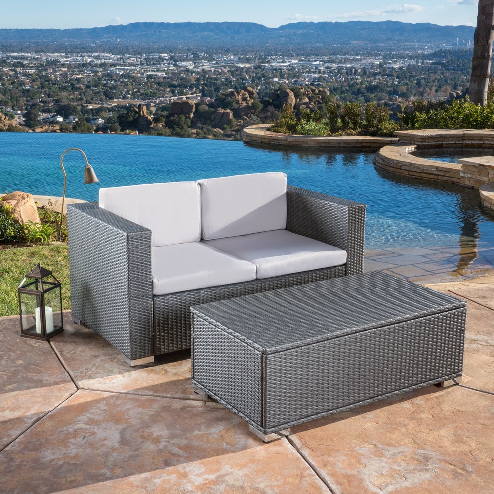 Florence 2 piece Outdoor Wicker Sofa and Coffee Table Set by Christopher Knight Home