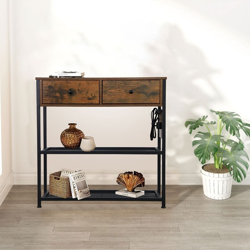 Entryway Console Table  Narrow Sofa table with 2 Drawers  2 Shelves