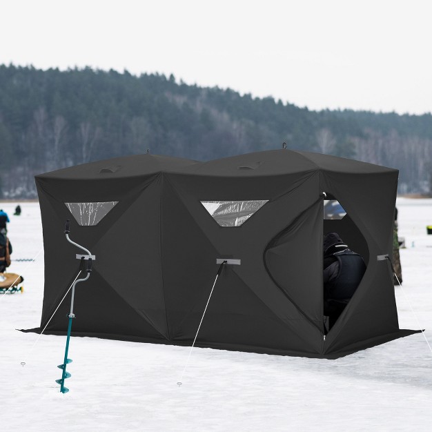 Outsunny 8 Person Ice Fishing Shelter Waterproof Oxford Fabric Portable Pop up Ice Tent With 4 Doors For Outdoor Fishing