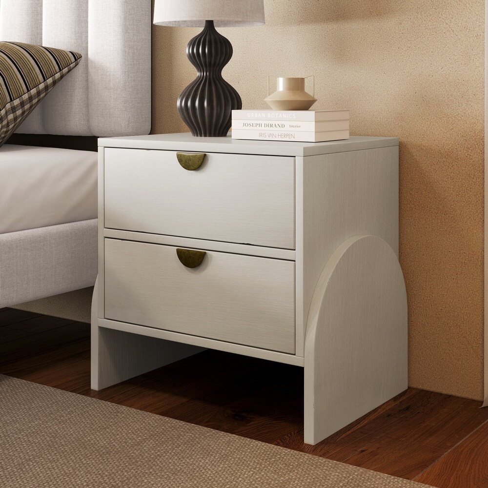 Rubber Wood 2 Drawer Bedside Table Nightstand with Arch Shape Legs