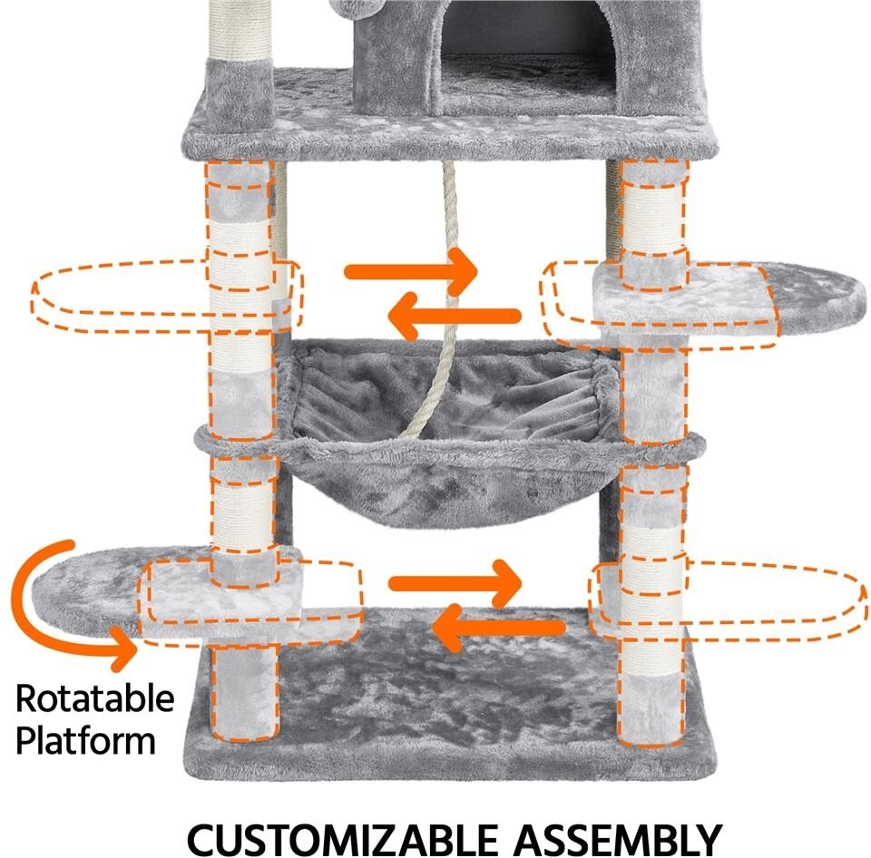 Yaheetech 59-in Plush Cat Tree and Condo， Dark Gray