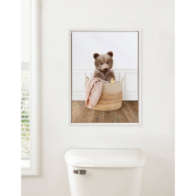 Sylvie Beaded Bear Cub In Laundry Basket Traditional Style Framed Canvas By Amy Peterson White Kate amp Laurel All Things Decor