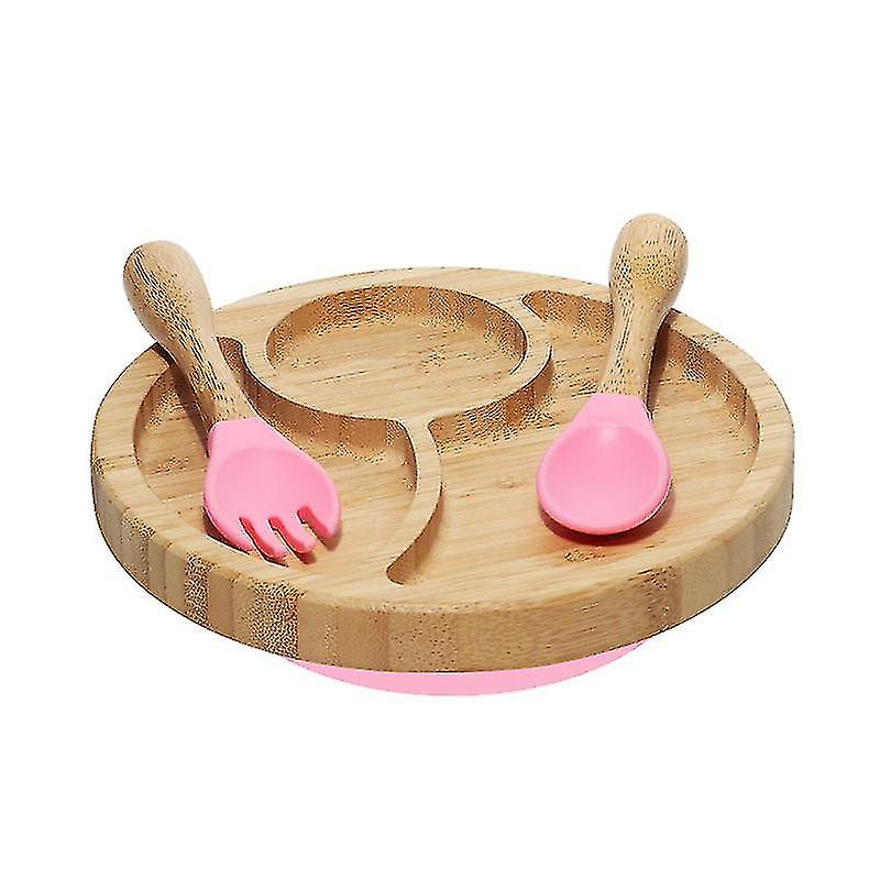 Baby Dish Tableware Set Bamboo Children Dining Set Plate And Spoon Fork With Suction Plate