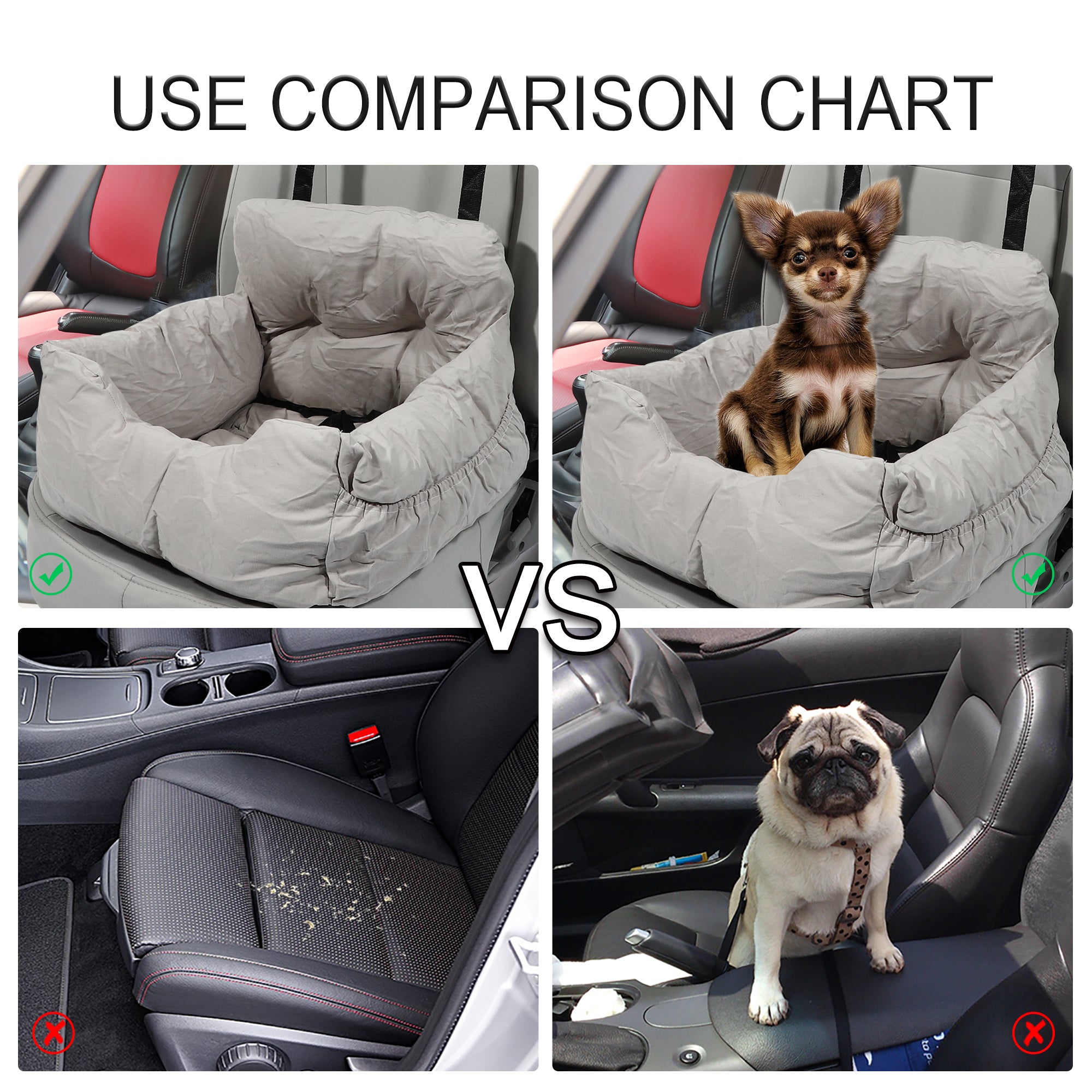 Dog Car Seat Adjustable Straps Dog Booster Seat for Small Medium Large Dogs and Cats Pet for Car Gray