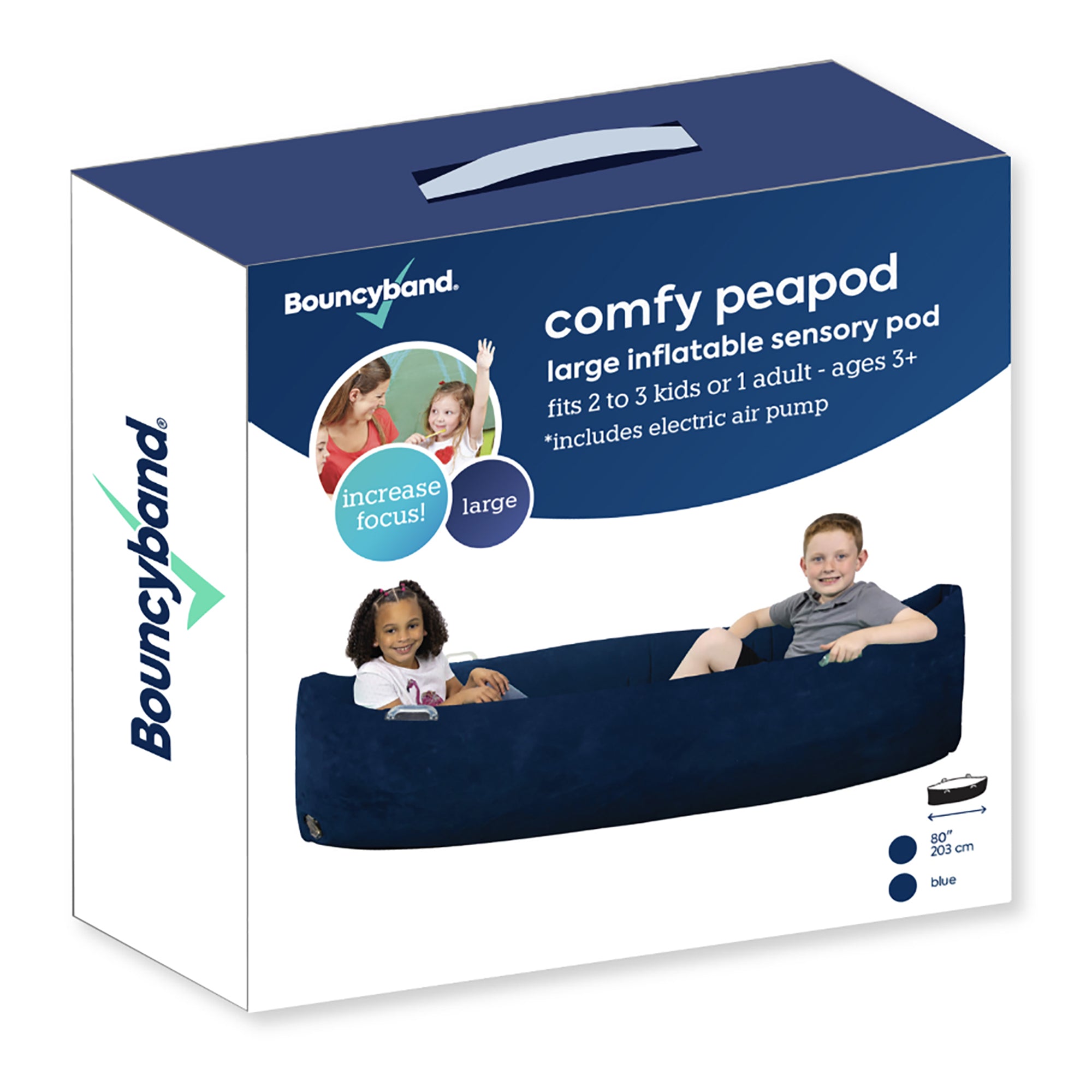 Bouncyband Comfy Peapod， Inflatable Sensory Pod， 80 Inch， Blue