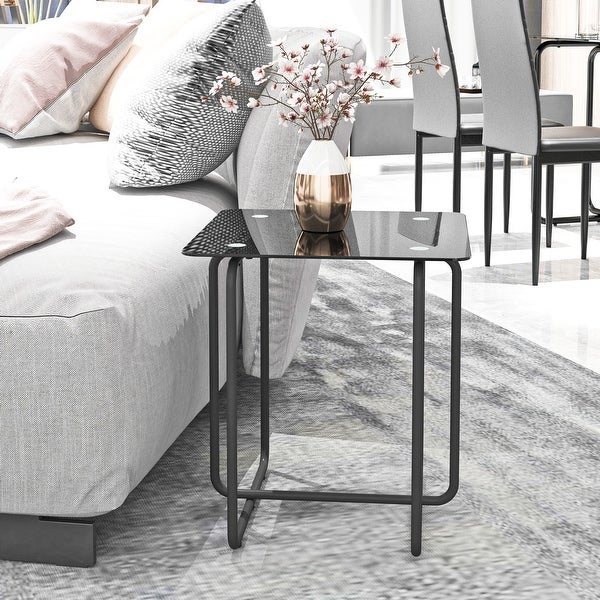 High Quality Glass End Table， Side Table with Metal Base