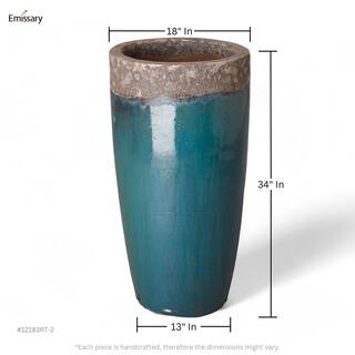 Emissary Tall 18 in. D x 34 in. H ReefTeal Ceramic Round Planter with Drainage Hole 12184RT-2