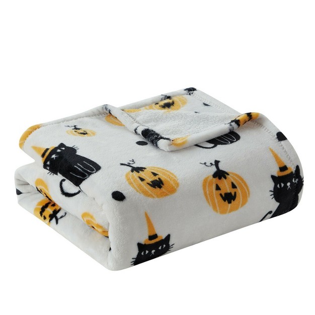 Kate Aurora Halloween Spooky Cats amp Pumpkins Soft amp Plush Oversized Oversized Accent Throw Blanket White