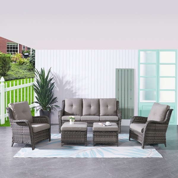 Pocassy 5Piece Patio Furniture Set with Ottomans