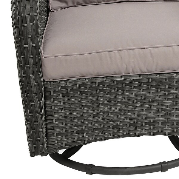 Outdoor 3 Pieces Rattan Wicker Bistro Set Swivel Rocker With Cushion and Table