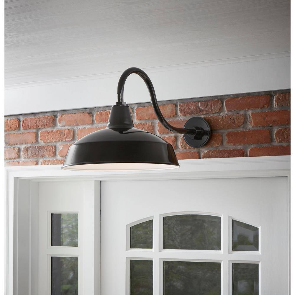 Hampton Bay Easton 1-Light Black Barn Outdoor Wall Lantern Sconce with Aluminum Shade KHC1691A-3