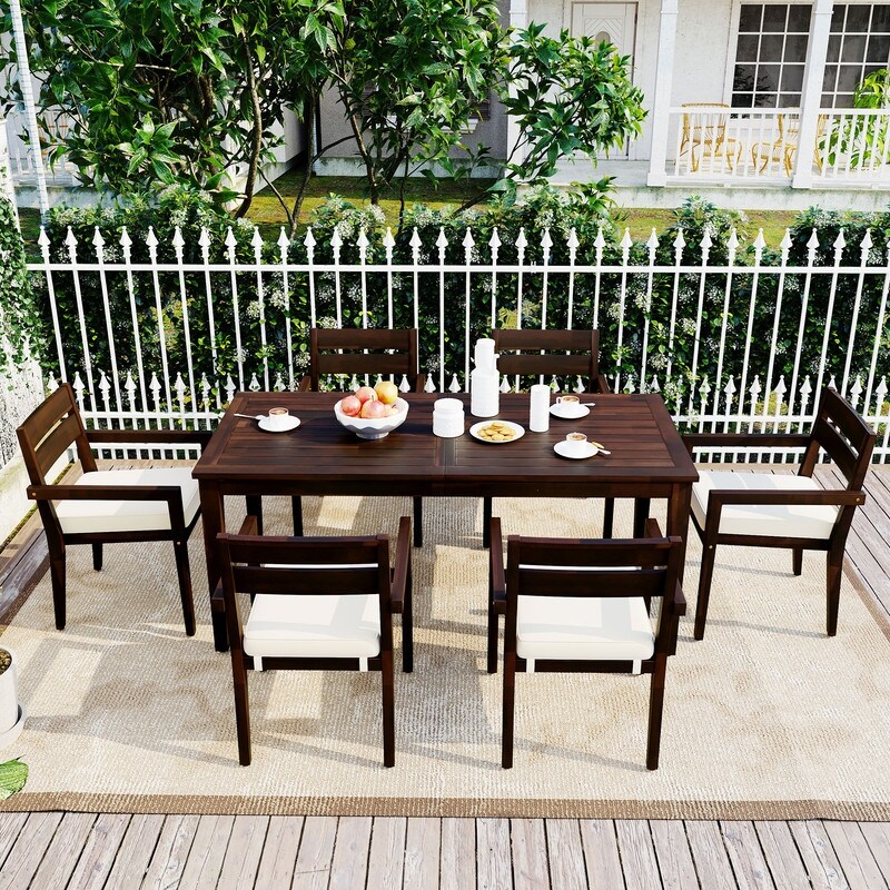 7 Piece Dining Sets  Wood Dining Table and Chairs set for Patio  Balcony