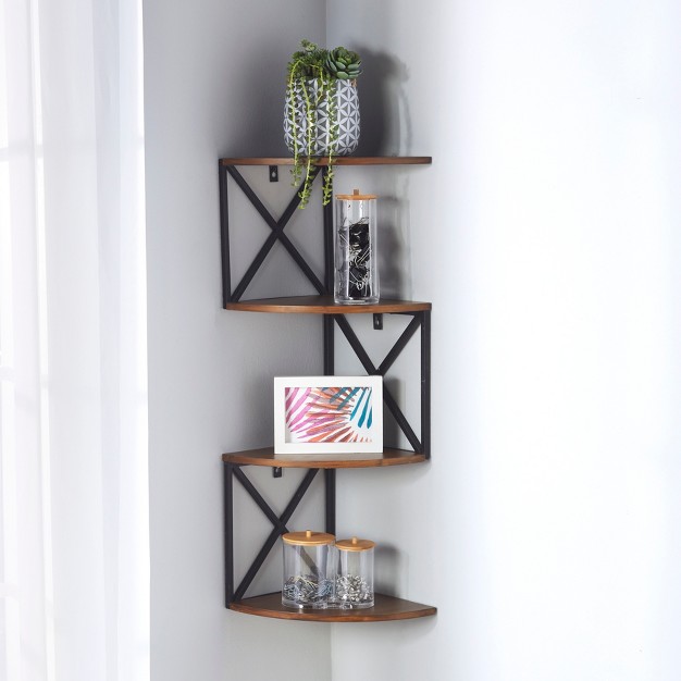 The Lakeside Collection Corner Wall Shelf Rustic Farmhouse Decorative Zig Zag Floating Shelves