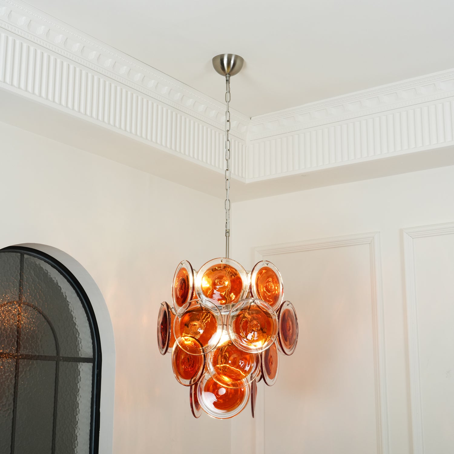 Murano Orange Disk Glass Chandelier