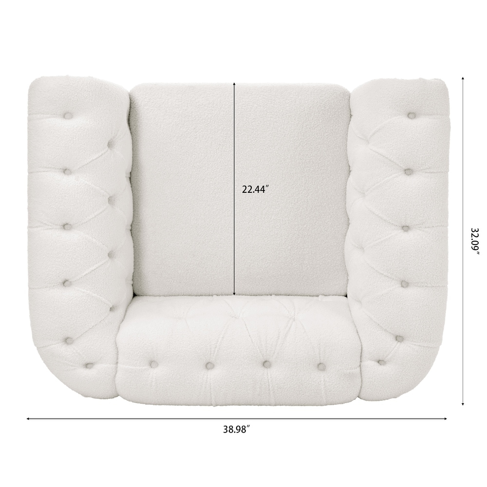 Livingroom Accent Chair  1 Seater Teddy Velvet Cover Sofa Armchair Rolled Arms Chair Lounge Chairs with Nailheads  White