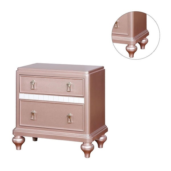 2 Drawers Wooden Nightstand with Mirror Trim - - 34438625