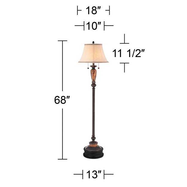 Tall Bronze Metal Faux Marble Ivory Linen Bell Shade For Living Room Bedroom Home