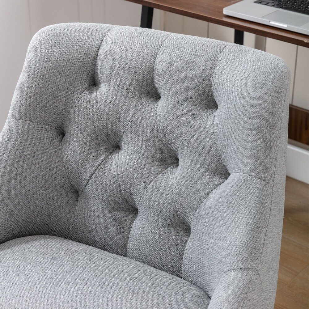 Linen Rotate Office Chair Adjustable Accent Chair with Lumbar Support