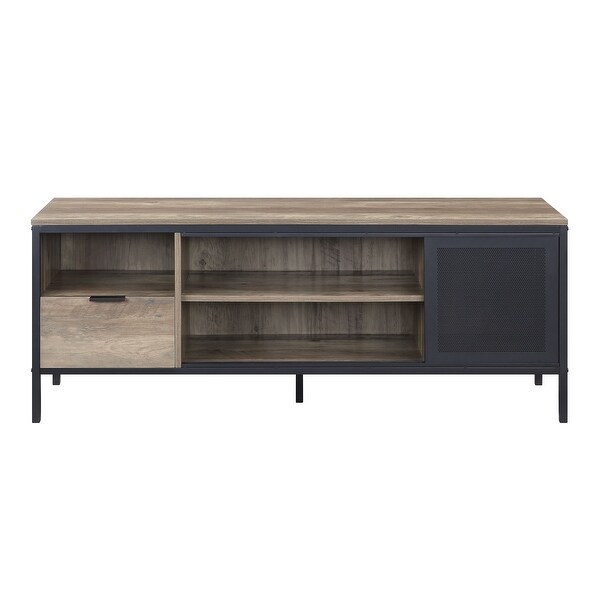 Industrial Nantan KD Oak TV Stand with Metal Frame and Multi Storage TV Cabinet Entertainment Center