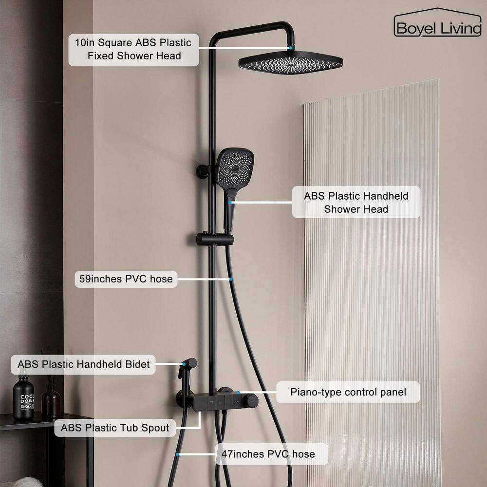 Boyel Living 3-Spray Patterns with 2.5 GPM 10 in. Wall Mount Dual Shower Heads with Thermostatic Valve and Tub Spout in Matte Black BL-H4002-MB