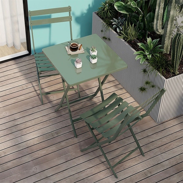 3 Piece Foldable Outdoor Metal Bistro Set with Square Table and Chairs