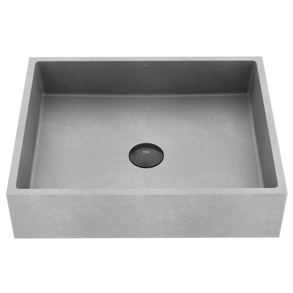 VIGO Coca Gothic Gray Concreto Stone 15 in. L x 19 in. W x 5 in. H Rectangular Vessel Bathroom Sink VG04069