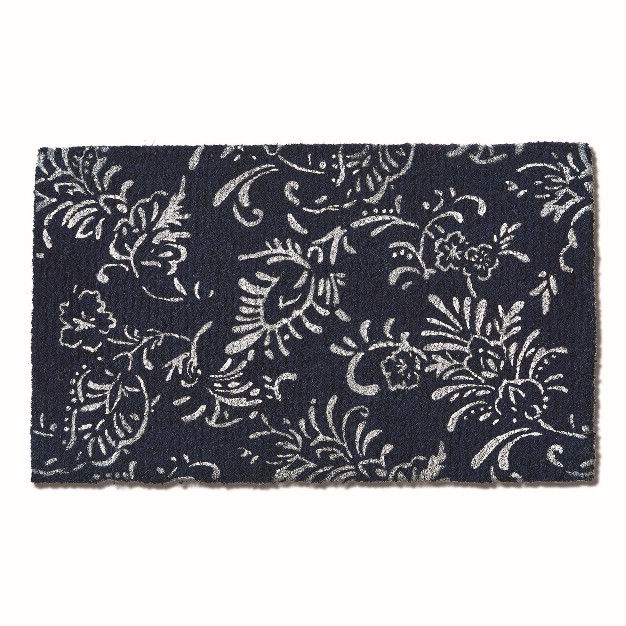 Bandana Paisley Rectangle Indoor And Outdoor Coir Door Welcome Mat Blue