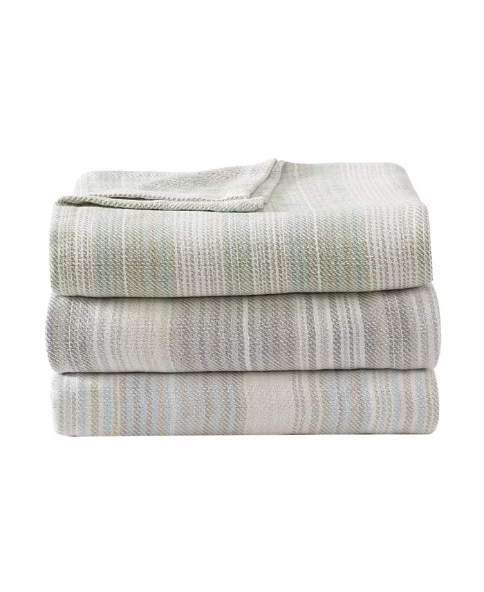 Tommy Bahama Home Sandy Shore Stripe Cotton Woven Blanket， Full Queen