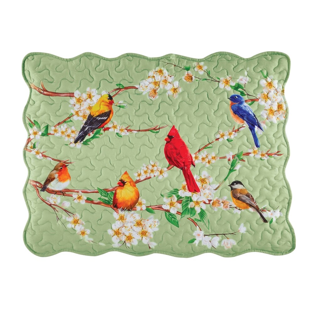 Birds On Floral Blossom Branches Garden Print Pillow Sham Set