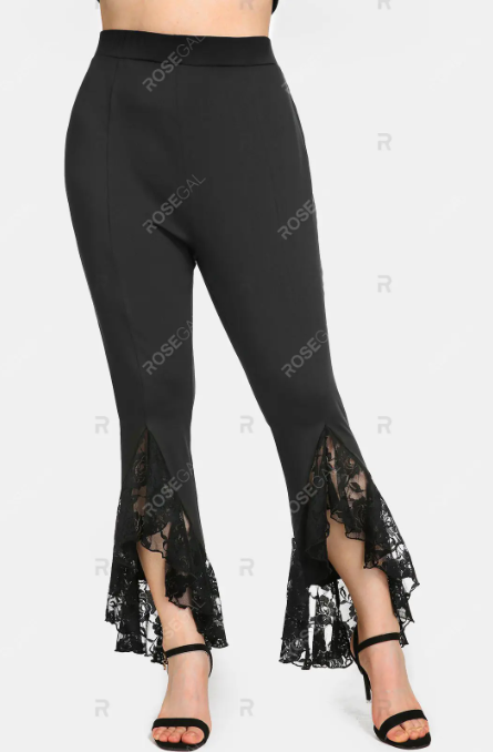 Bell Sleeve Skull Lace Gothic Tee and Floral Lace Insert Slit Bell Pants Outfit