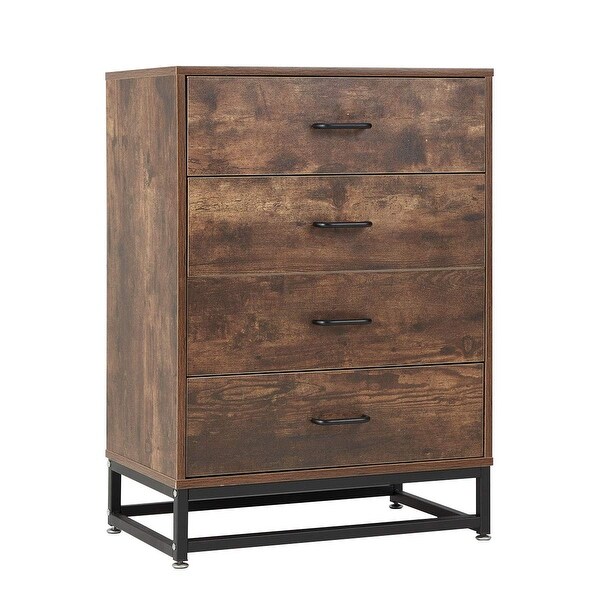 Chest of Drawers， Industrial Tall Dresser with 4 Drawers，Wood Storage Cabinet with Sturdy Metal Frame - as picture - - 37668516