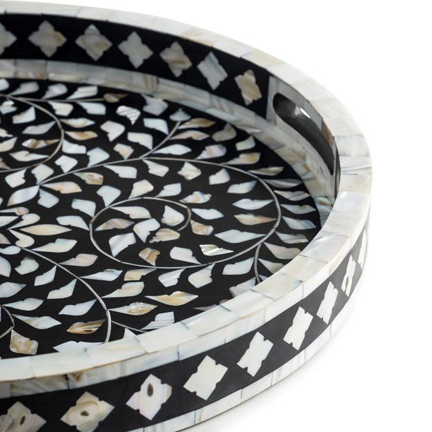 Gauri Kohli Jodhpur Mother Of Pearl Decorative Tray Black