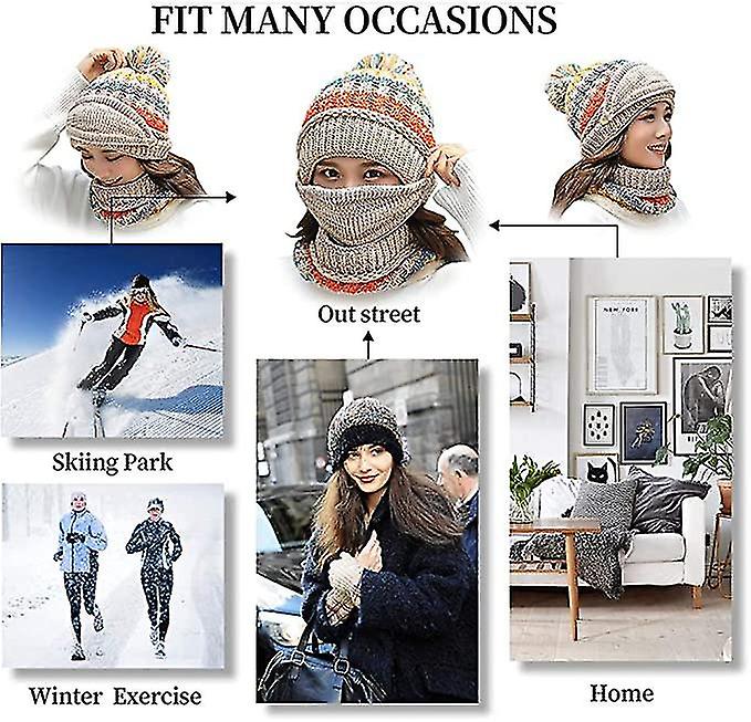 Winter Hats For Women， Women Winter Beanie Hat Women Knitted Hat Scarf Mask Set With Face Cover3pcsmixed Color