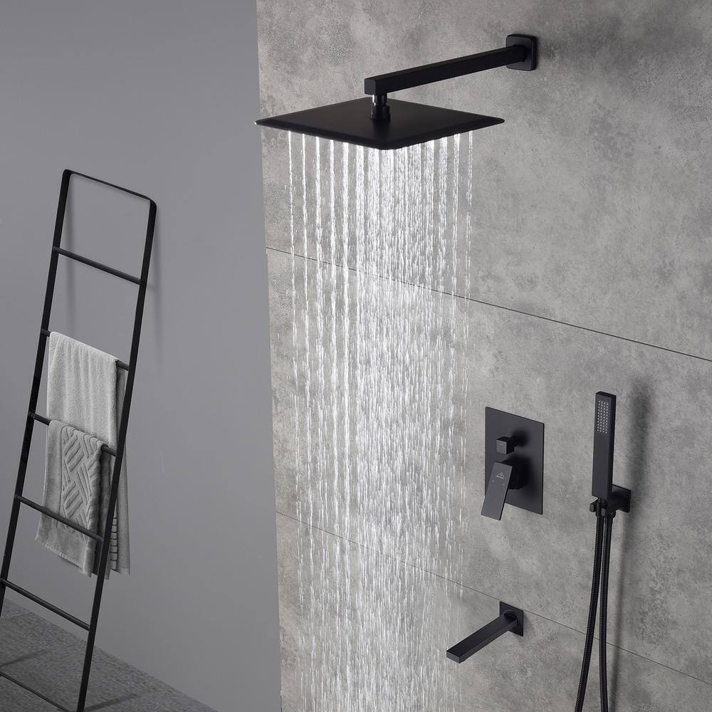 CASAINC 1-Spray Patterns with 2.5 GPM 10 in. Tub Wall Mount Dual Shower Heads in Spot Resist Matte Black M6603-A-10-MB