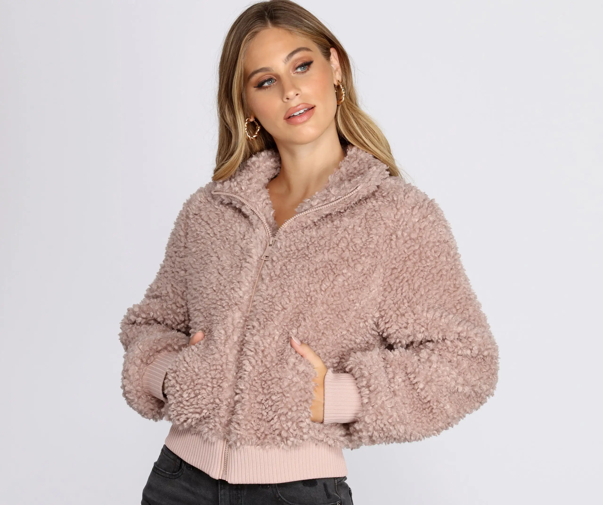 Faux Fur Zip Front Jacket