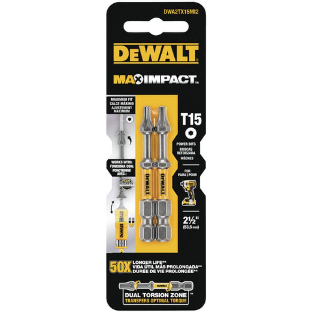 DW MAX Impact 2-12 in. Torx 15 Bit (2-Piece) DWA2TX15MI2