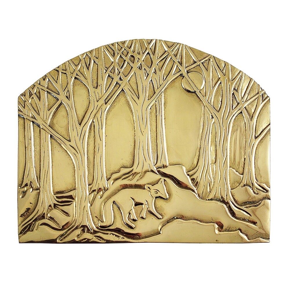 Minuteman International Forest Fox Emblem Fireplace Screen  38 Inch Long  Polished Brass and Matte Black