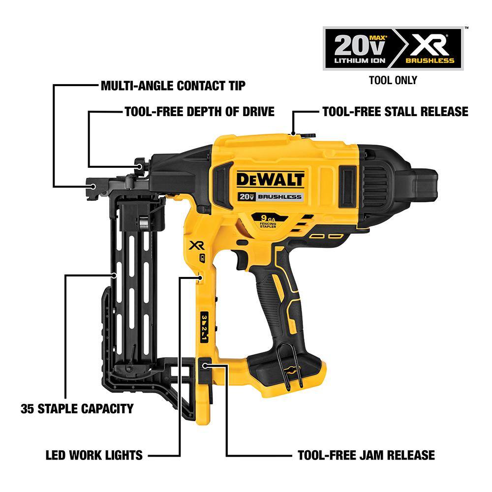 DEWALT DCFS950B 20V MAX 9-Gauge Cordless Fencing Stapler (Tool Only)