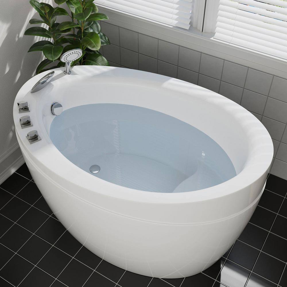 Empava 59 in. Acrylic Flatbottom Non-Whirlpool Oval Deep Soaking Freestanding Bathtub in White with Faucet EMP-59FT002