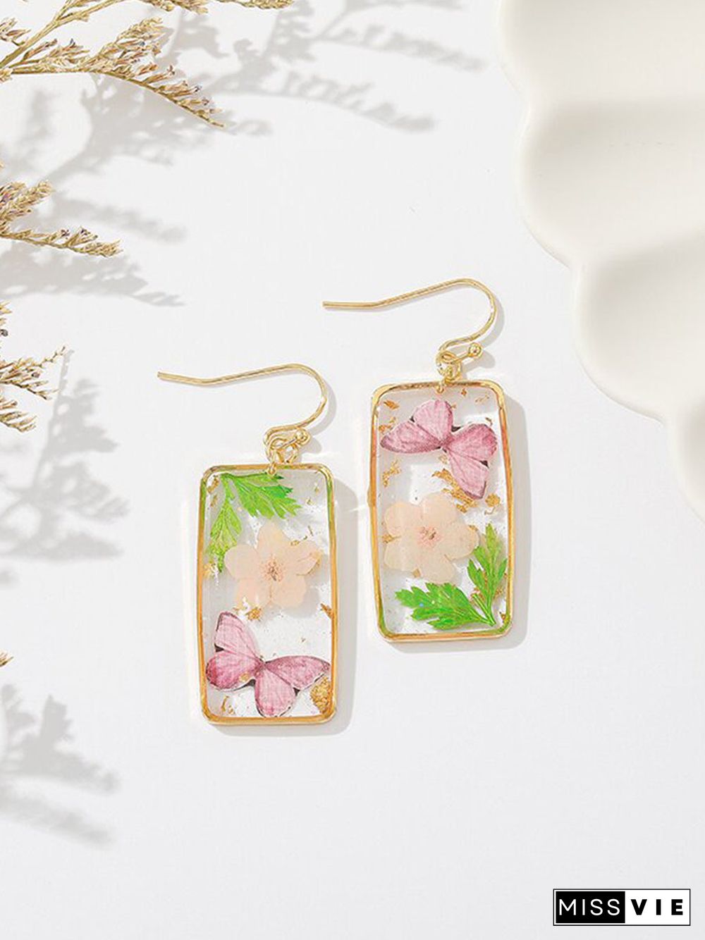 Butterfly Forget-Me-Not Rectangular Earrings