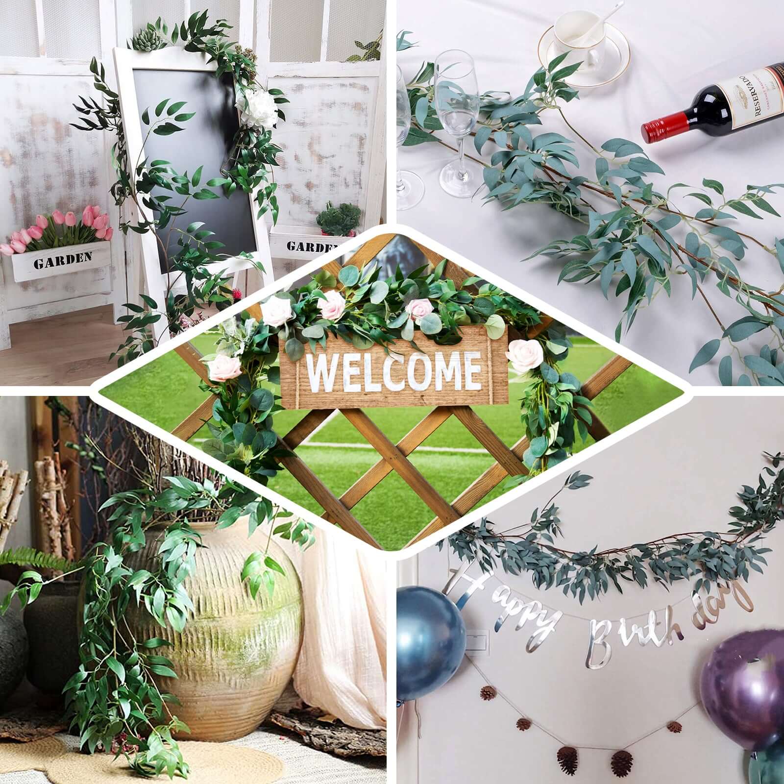 Frosted Real Touch Artificial Willow Leaf Garland, Flexible Vine 5ft