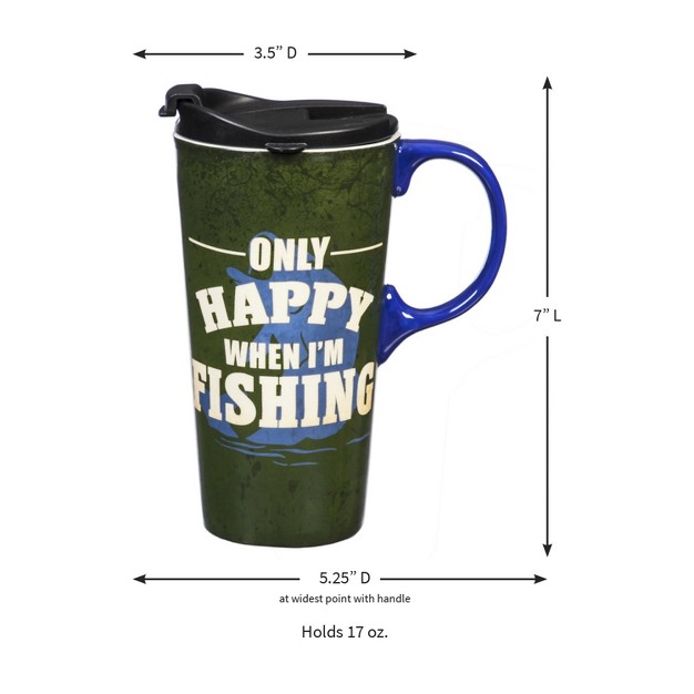 Evergreen Beautiful Only Happy When I x27 m Fishing Ceramic Travel Cup With Lid 5 X 4 X 7 Inches