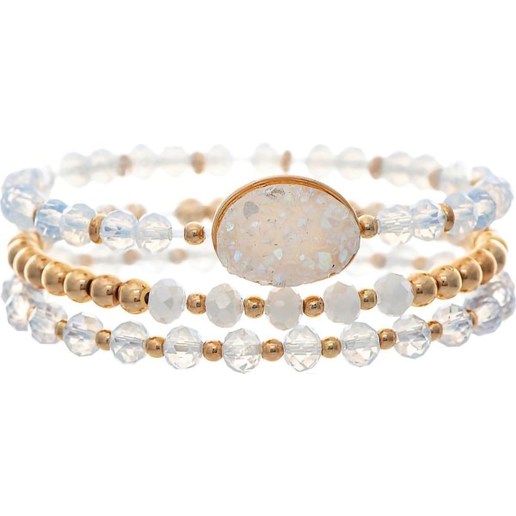 Rain  Gold White Druzy Oval Bracelet Set