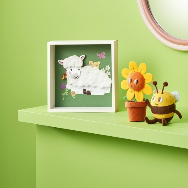 Easter Wood Shadowbox Sheep