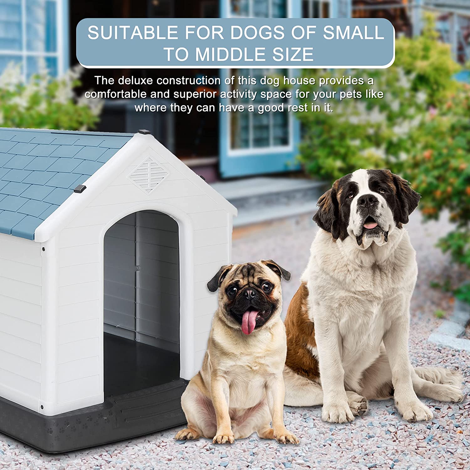 Plastic Dog House - Water Resistant Dog Kennel for Small to Medium Size Dogs All Weather Indoor Outdoor Doghouse Puppy Shelter