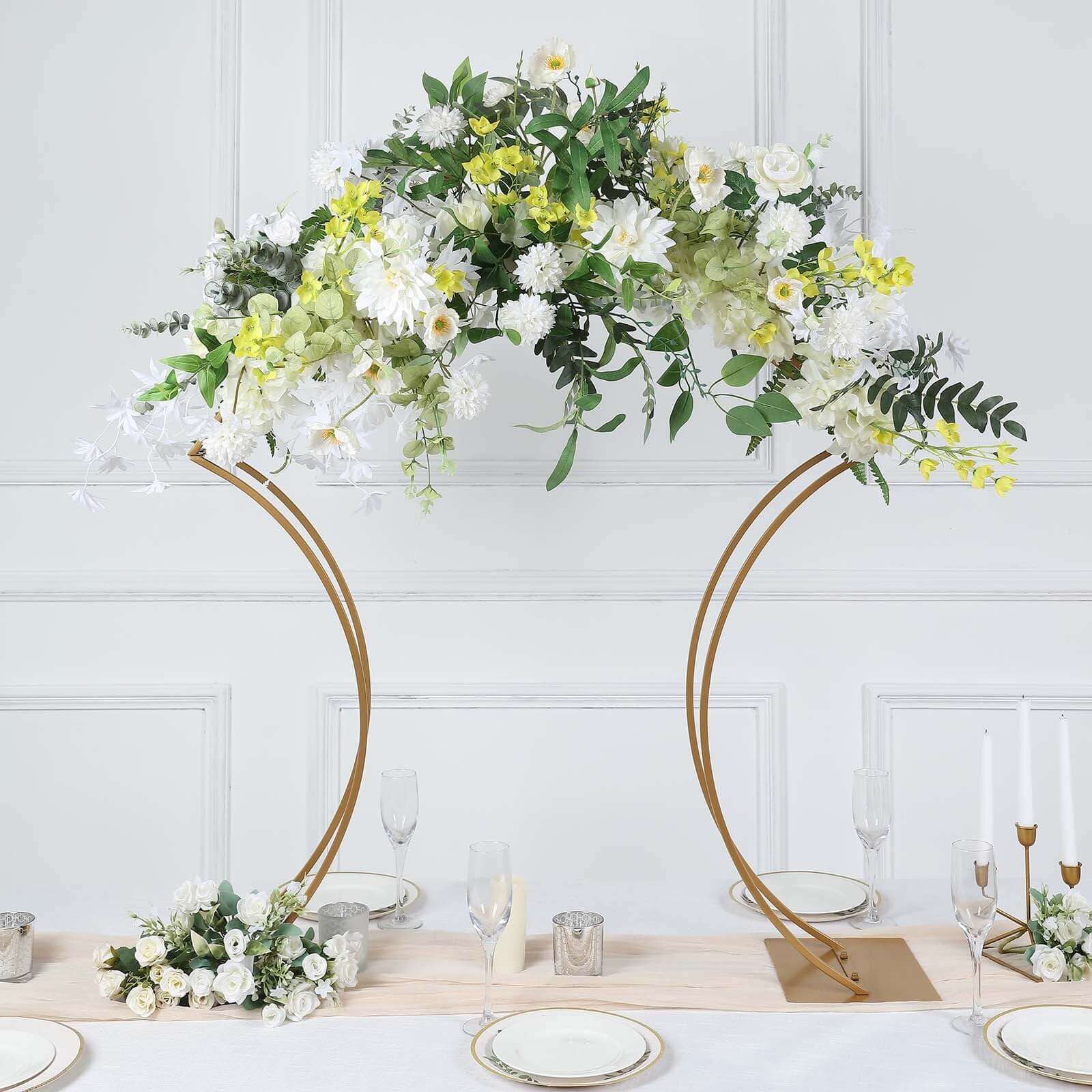 Gold Metal Floral Arch Frame Wedding Table Centerpiece Stand With Curvy Design, Large Table Display or Aisle Prop 38