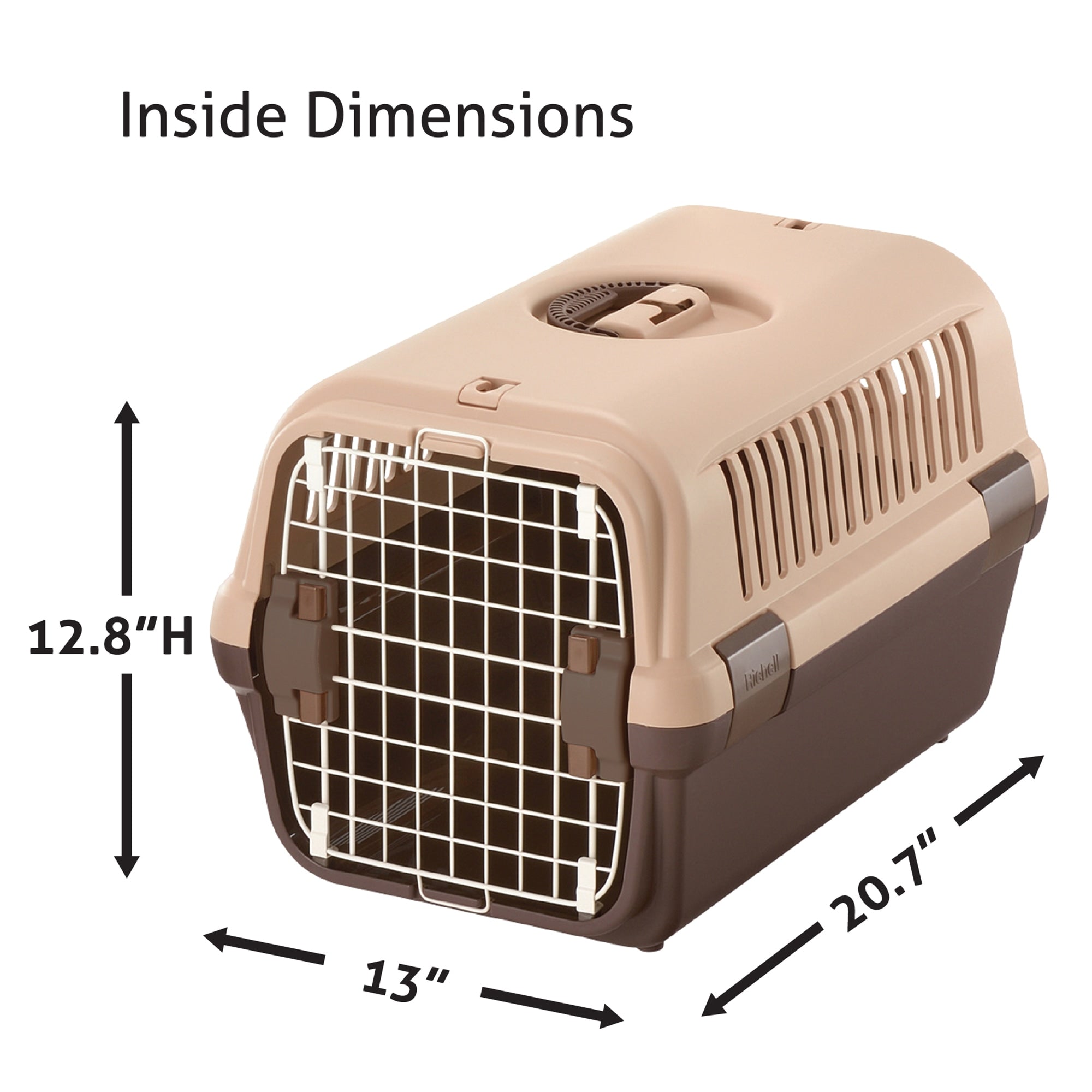 Richell Pet Travel Carrier Size Medium in Brown， for Dogs and Cats up to 17.6 lbs