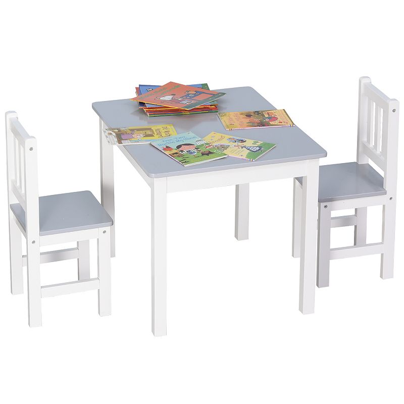 Qaba Kids Table and Chair Set for Arts Meals Lightweight Wooden Homework Activity Center Toddlers Age 3+ Grey