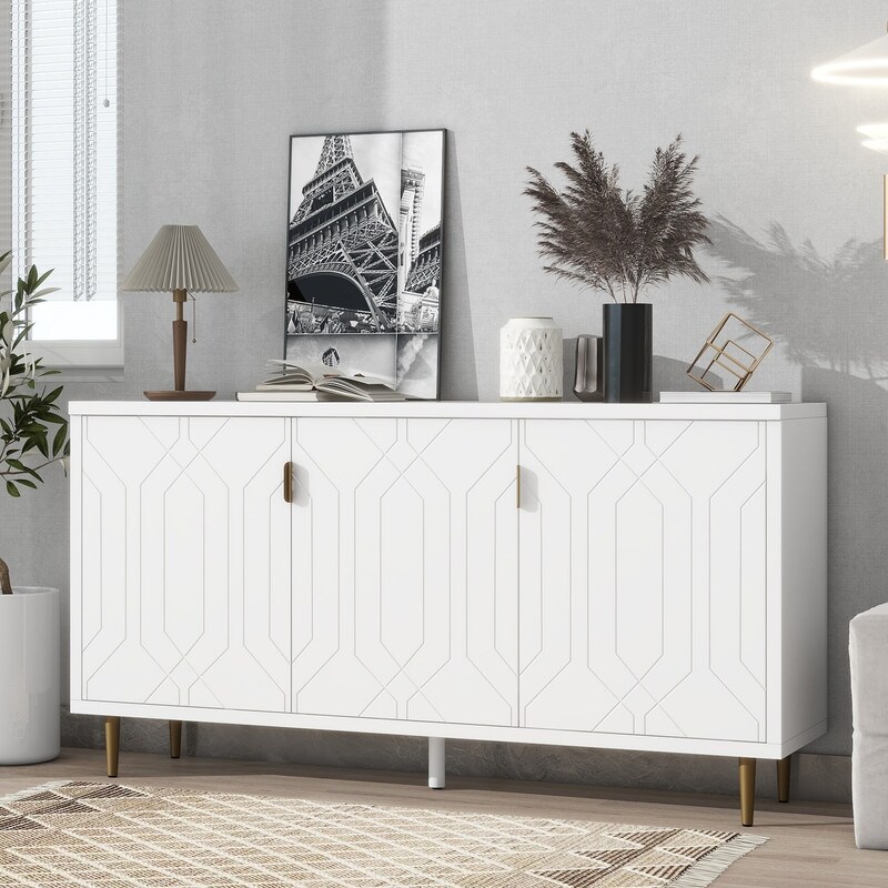 Media Entertainment Center  Console Table with Adjustable Shelves Storage Sideboard Cabinet for Living Room