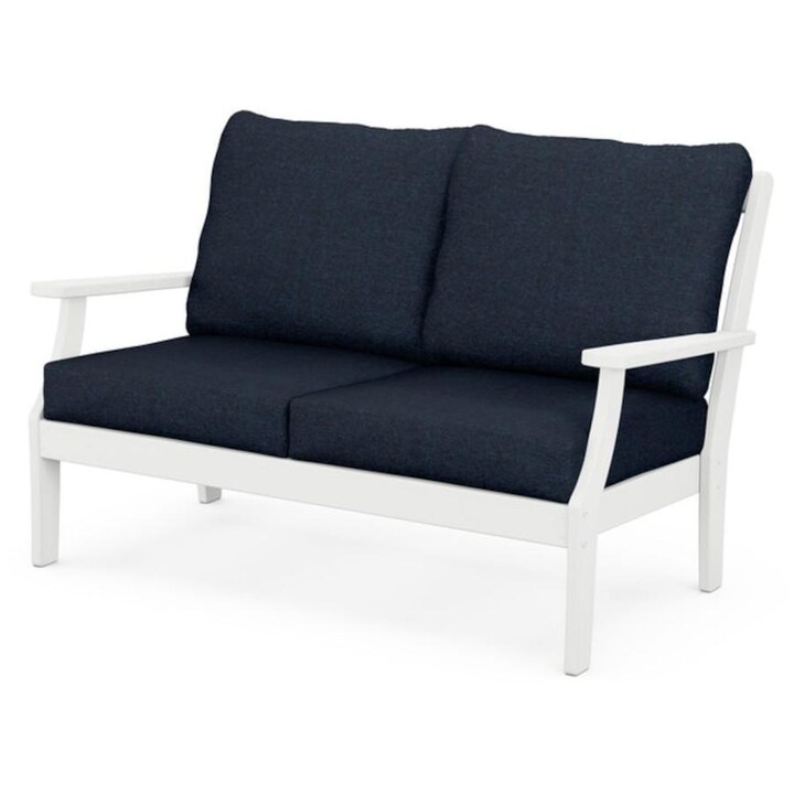 POLYWOOD Braxton Deep Seating Settee in White / Marine Indigo